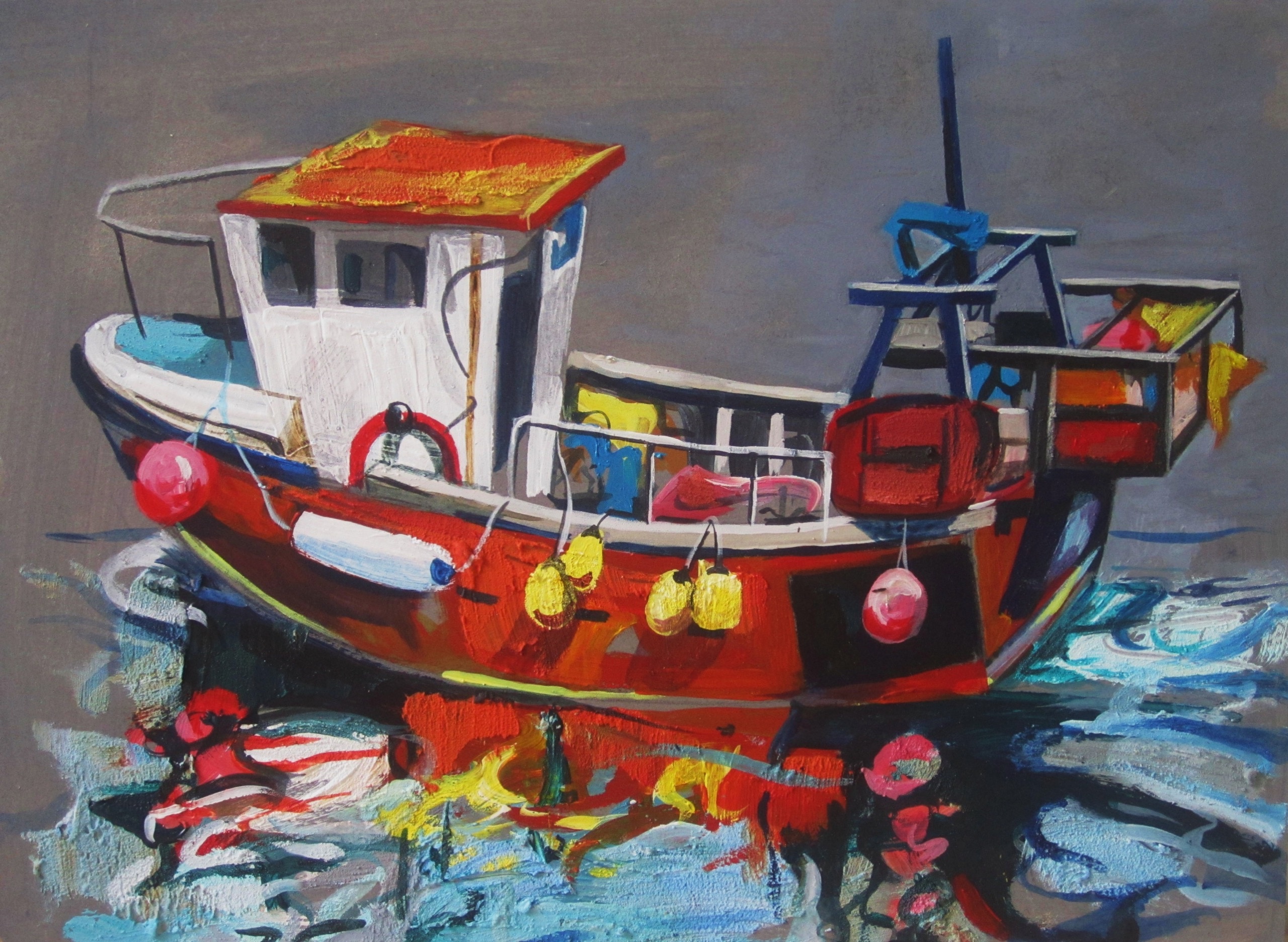 Orange fishing boat,40 by 30 cm..JPG